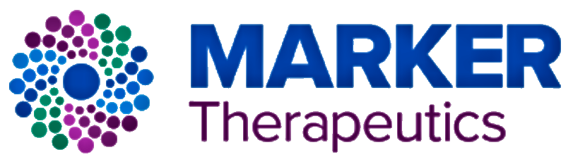 Logo of Marker Therapeutics featuring interconnected circles in purple, green, and blue, with the company name in bold blue and purple text.