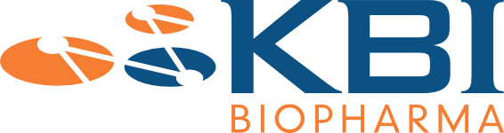 Logo of KBI Biopharma with blue and orange elements