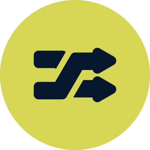 Icon of two black arrows pointing to the right on a yellow-green circular background, representing forward or next.