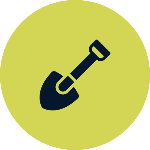 Icon of a trowel on a yellow circular background.