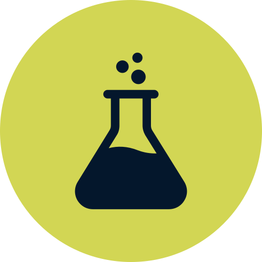 Icon of a laboratory flask with bubbles, symbolizing chemistry or science.