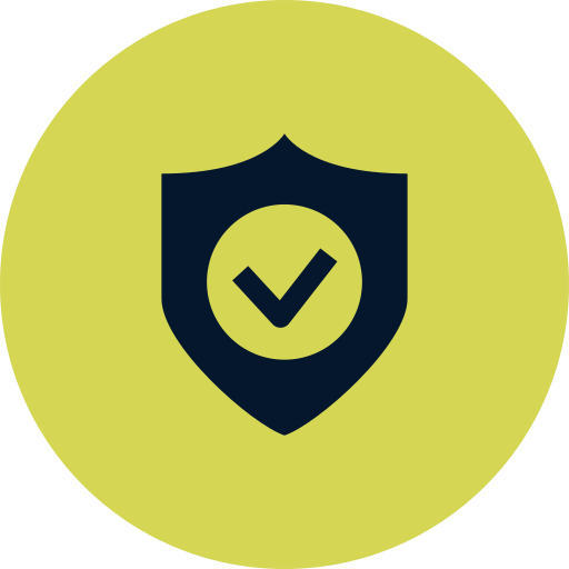 A shield icon with a checkmark in the center, symbolizing security or protection.