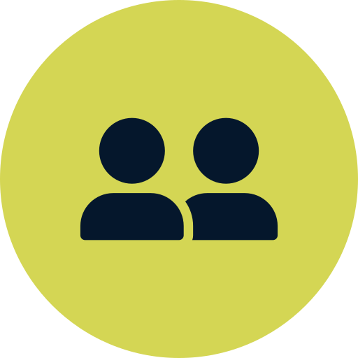 Icon of two people side by side within a yellow circle.