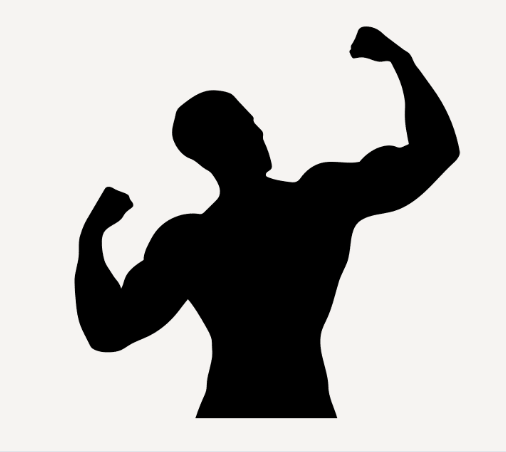 Silhouette of a muscular person flexing their biceps