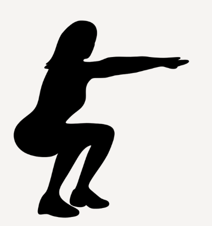 Silhouette of a person in a squat position with arms extended forward.