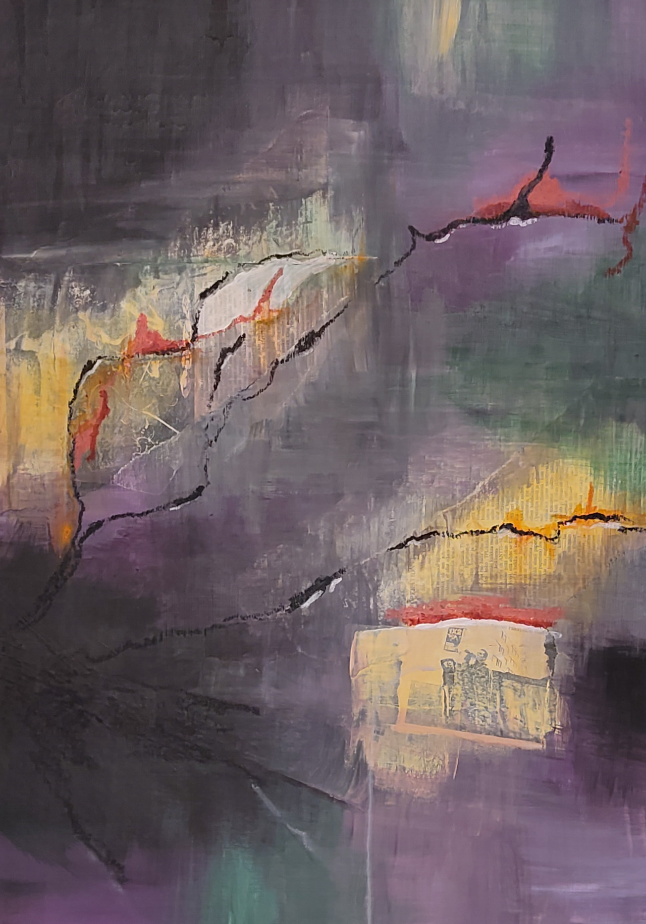 Loosened Certainties. Mixed media on cardboard, 34x48cm, 2023.