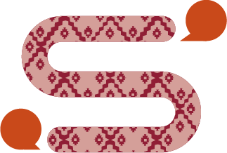 Belt with a pink and red traditional pattern and orange circular tips