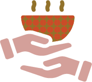 A hand holding a bowl of food with steam rising from it.