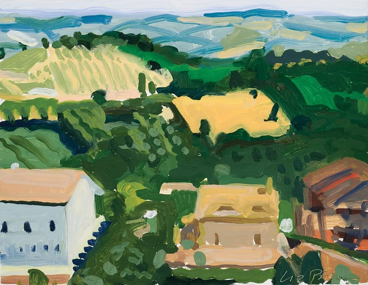   First View, Italian Hillside with White Building  | 2023 | oil on board | 11 x 14” 
