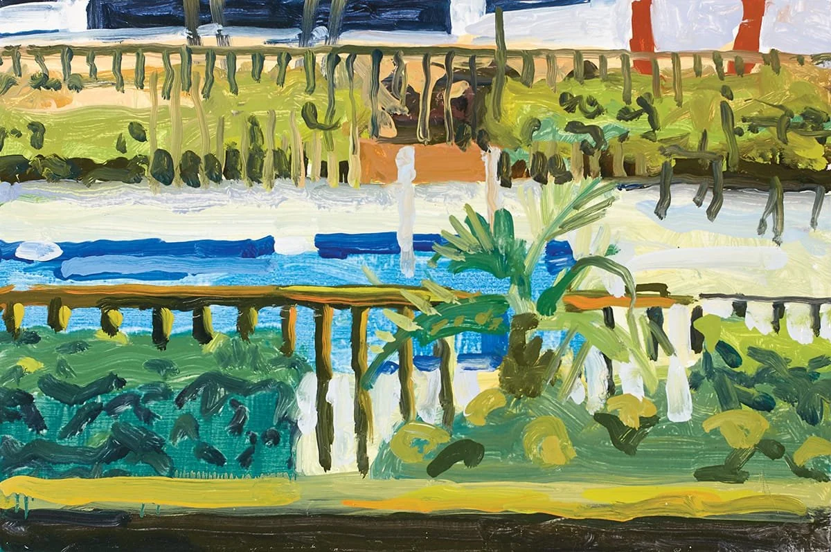   Pool Railings and Palms  | 2019 | oil on panel | 12 x 18” 