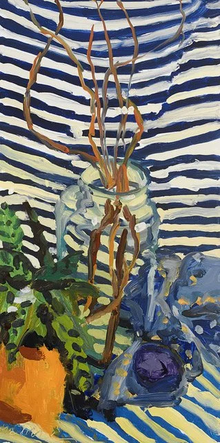   Tall Twigs, Green Glass Vase  | 2020 | Oil on panel | 30 × 15” 