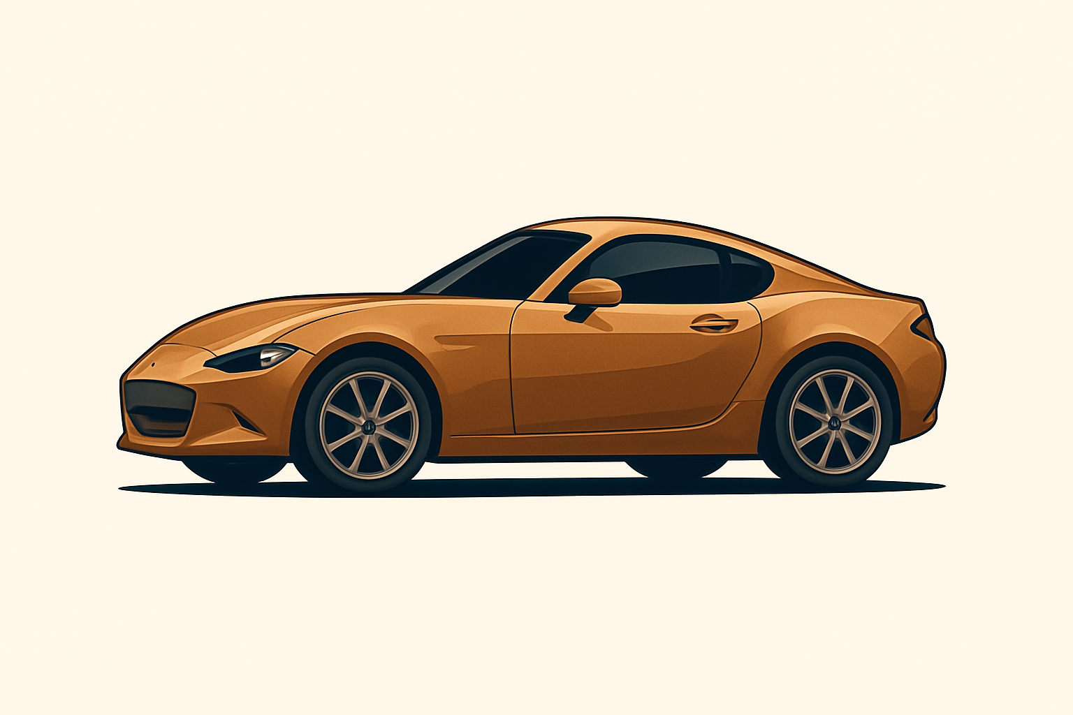 A yellow sports car with black tinted windows and silver rims, shown in profile against a plain, light-colored background.