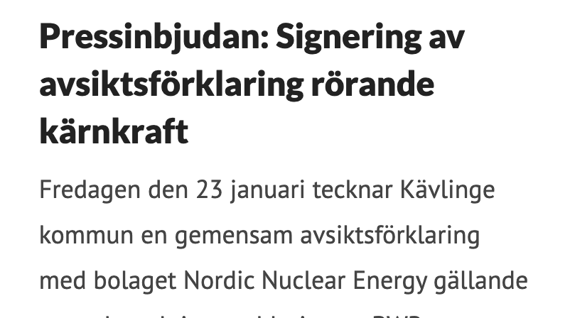 Press invitation from Kävlinge kommun: Letter of intent regarding Barsebäck