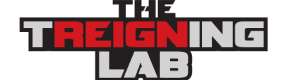 The Reigning Lab logo with the words in black, red, and gray on a black background.