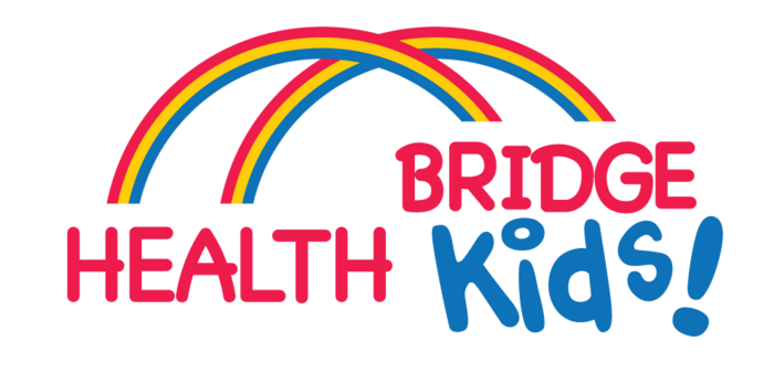 Colorful logo with three rainbows and the words 'Health Bridge Kids' in pink and blue text.