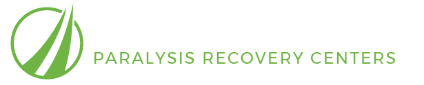 Logo for The Perfect Step Paralysis Recovery Centers featuring a green stylized leaf or swoosh design and text in white and green.