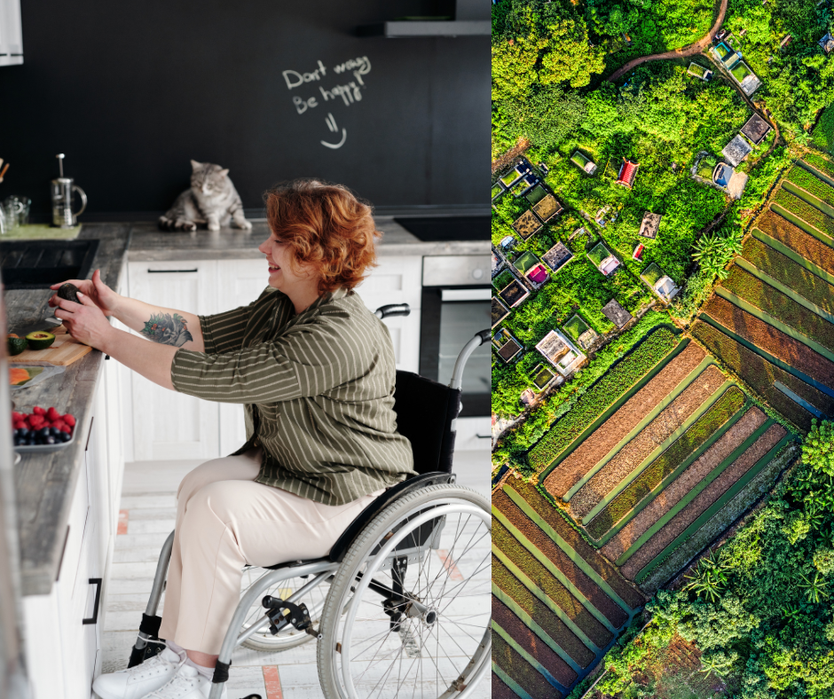 Woman in weelchair in accessible kitchen home
