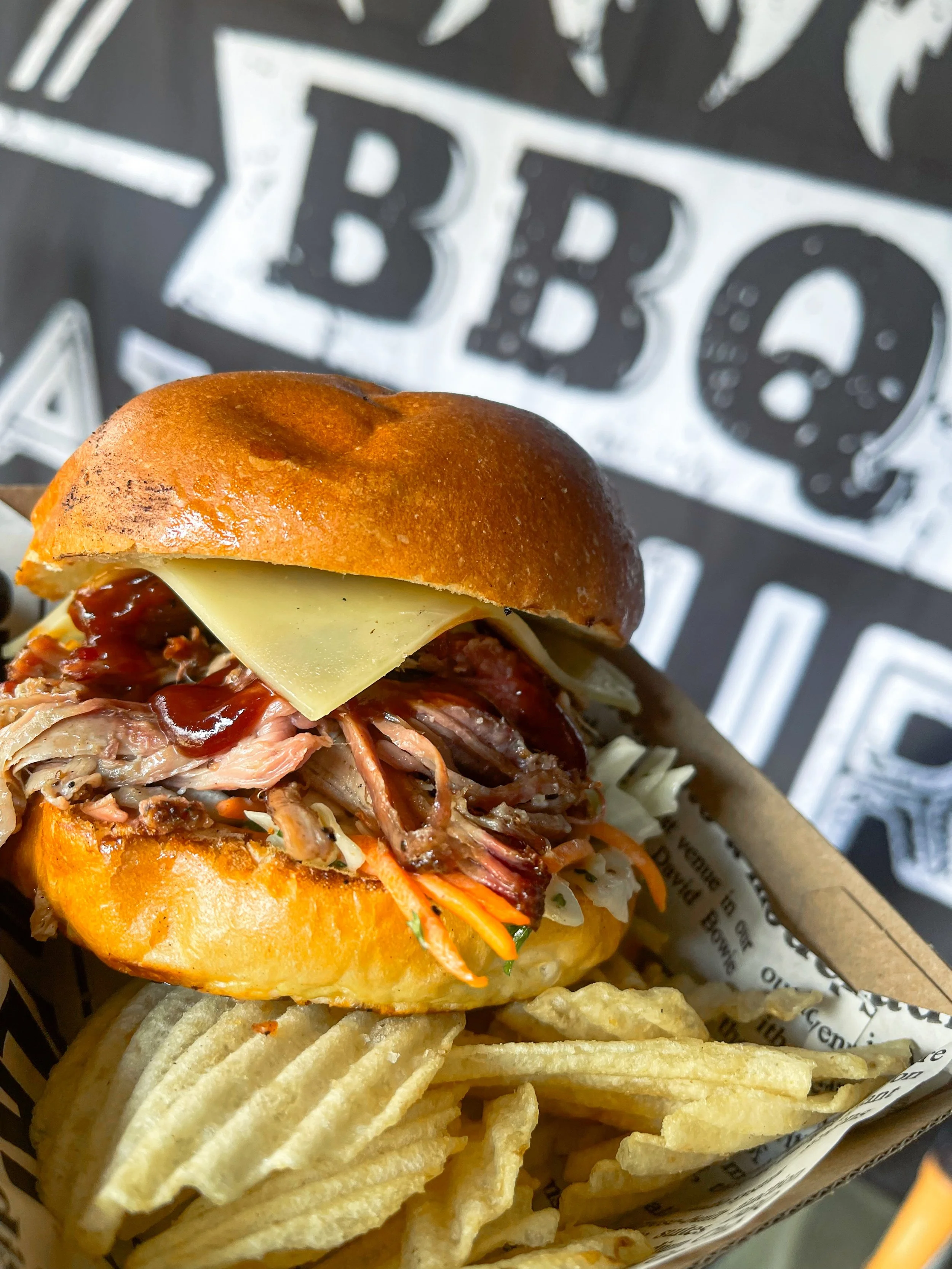 BBQ AT YOURS pulled pork burger