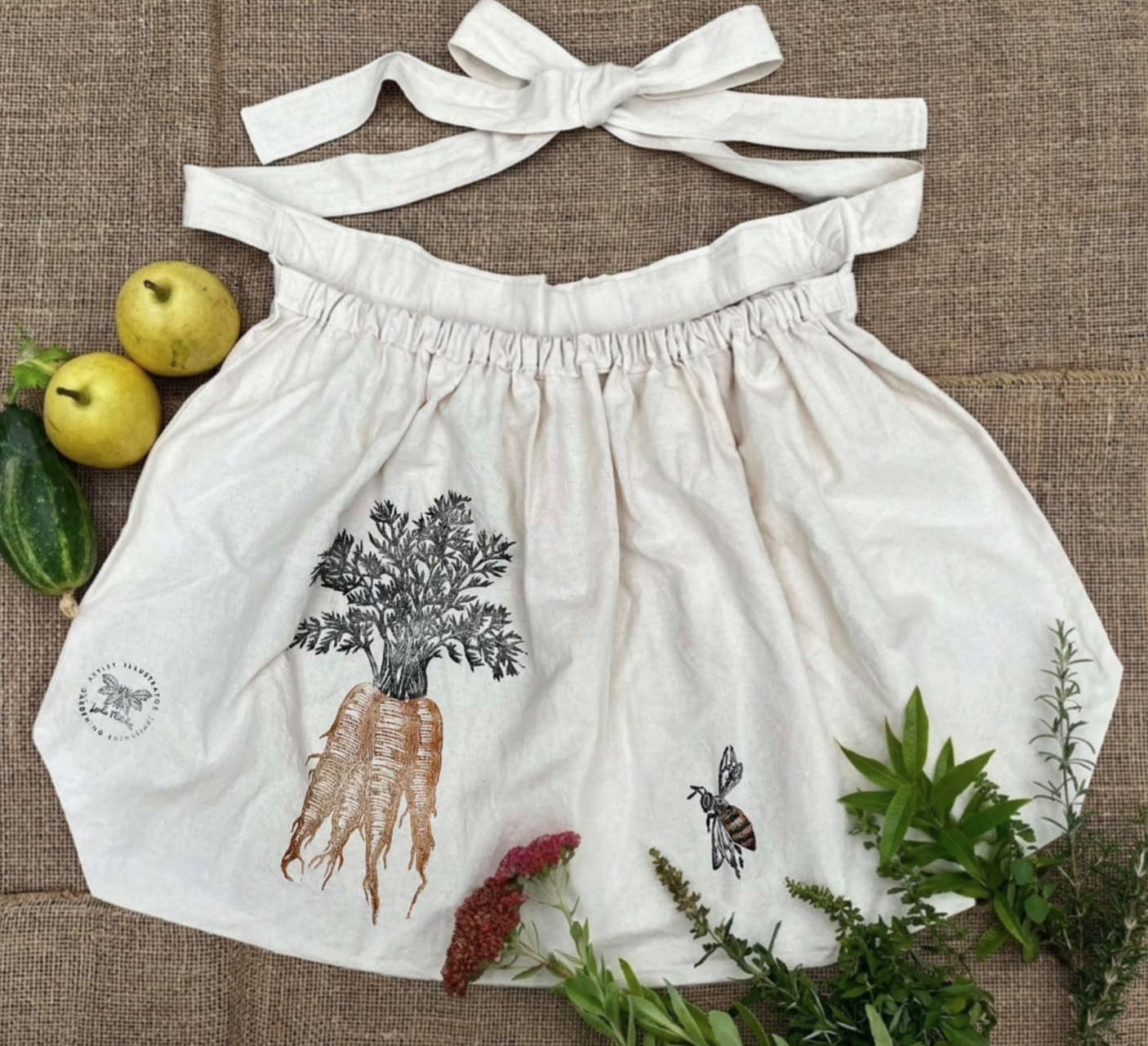 Handmade painted cream tote bag