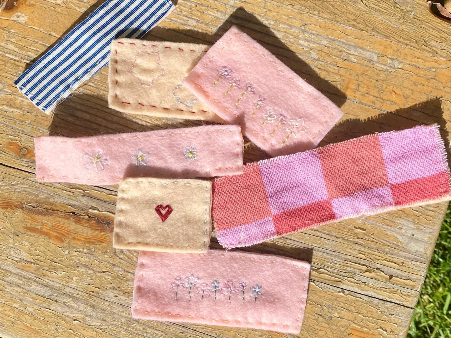 Handmade fabric products on table