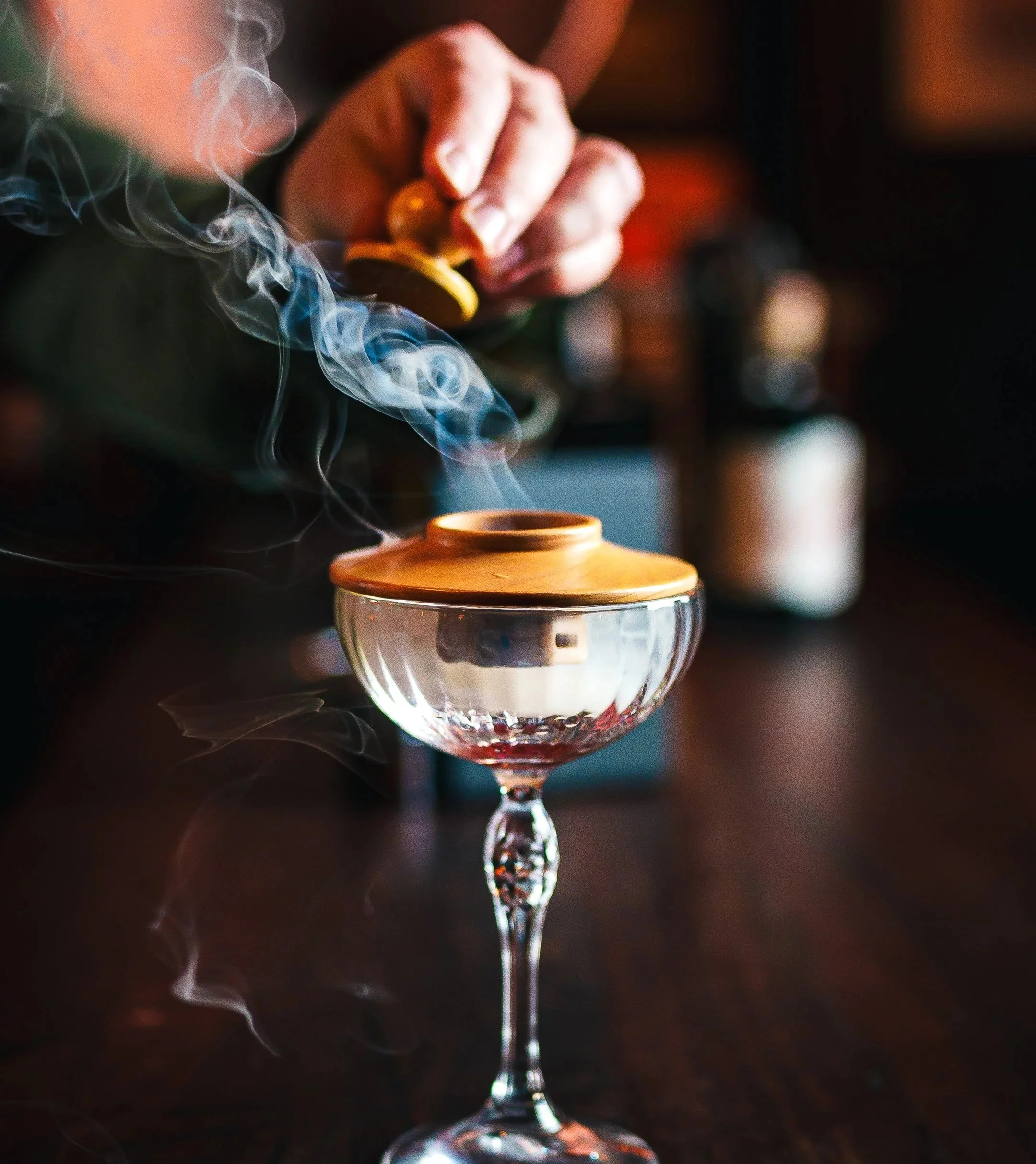 Steaming cocktail in goblet style glass