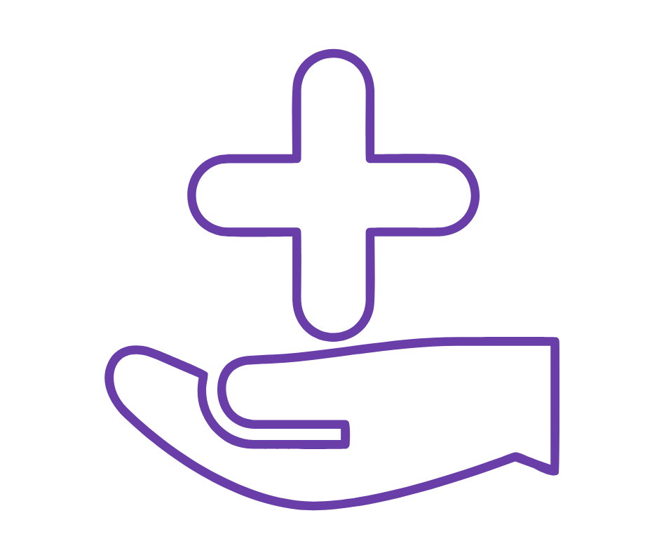 Icon of a hand holding a medical cross, representing healthcare or medical assistance.