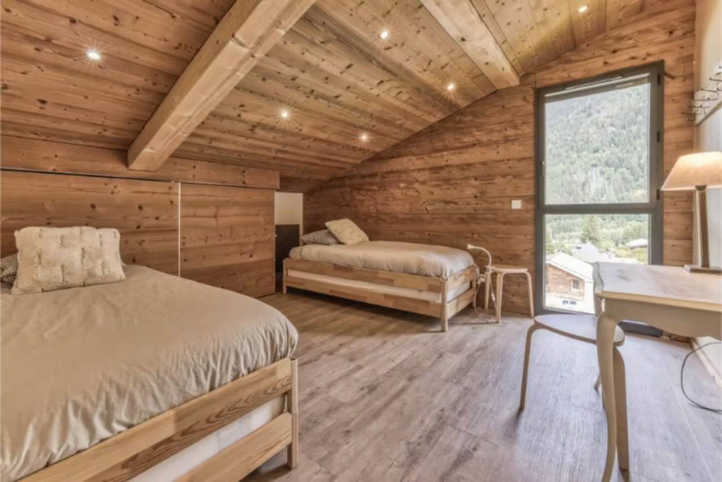 Bright timber bedroom at the chalet