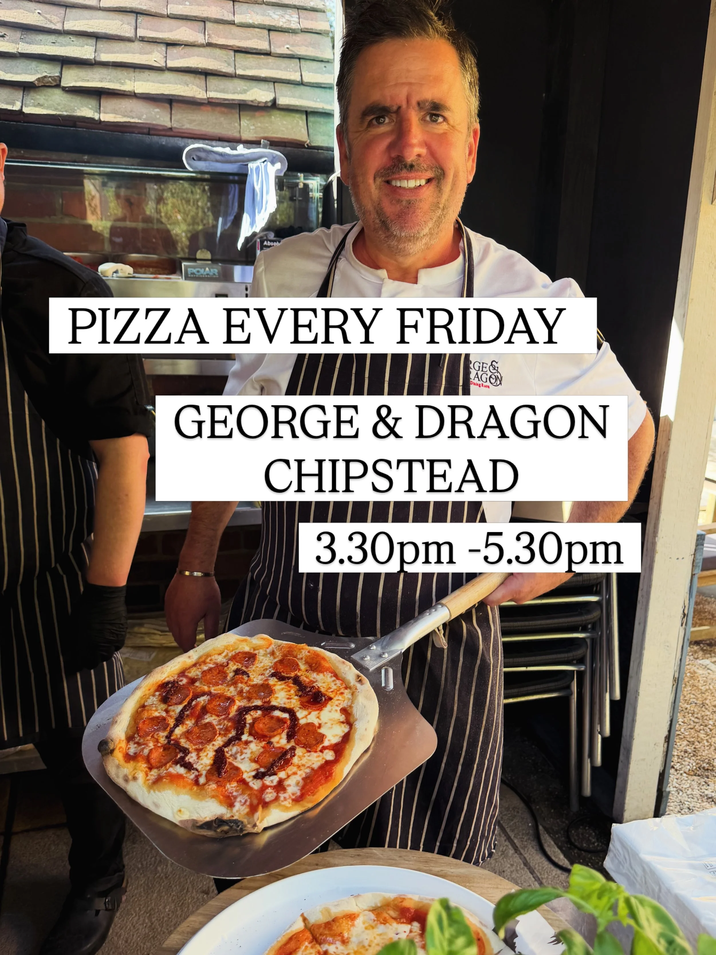 PIZZA FRIDAY IS HERE at the GEORGE AND DRAGON CHIPSTEAD! 

We are hoping the sun is here to stay and regardless of the weather we all LOVE pizza so we will be serving our very popular pizzas  3.30pm&ndash;5.30pm every Friday at The George &amp; Drago