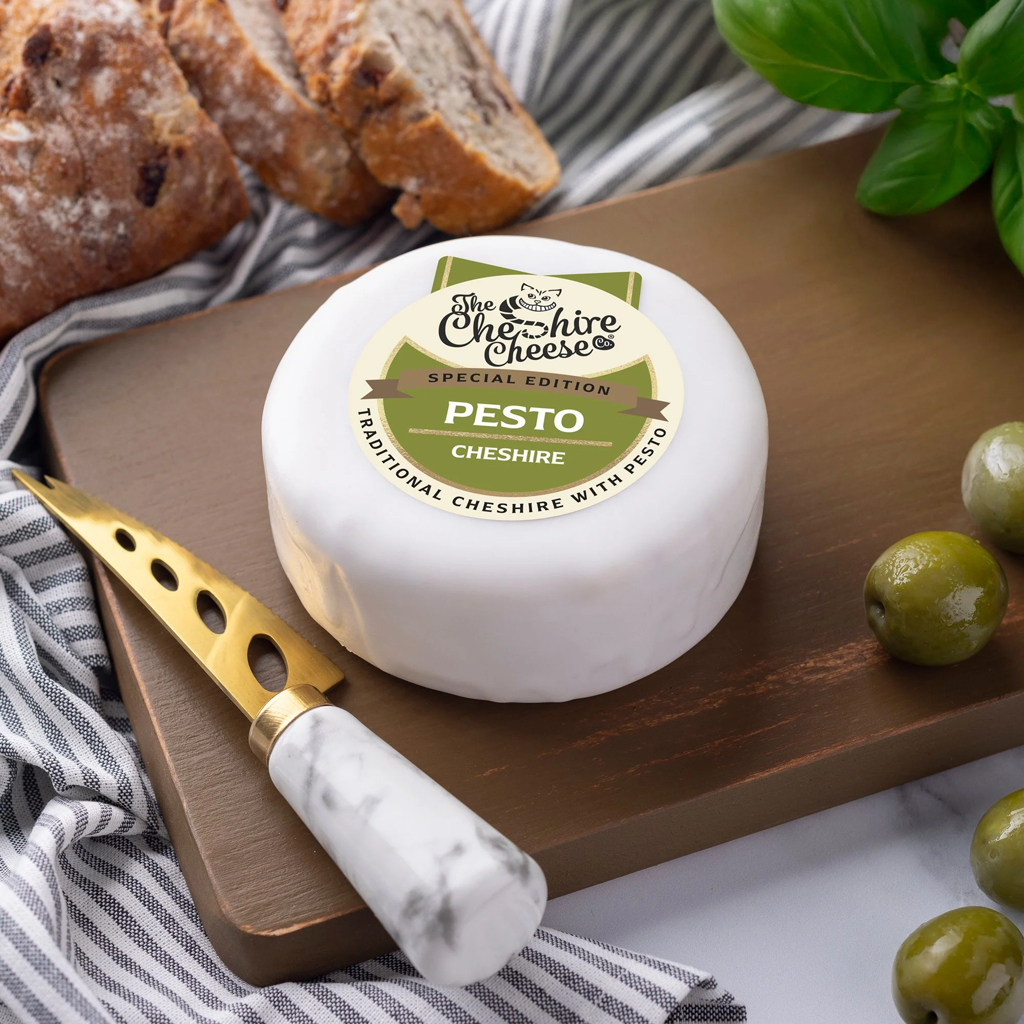 Pesto - Traditional Cheshire Cheese with Pesto - Waxed Truckle 200g