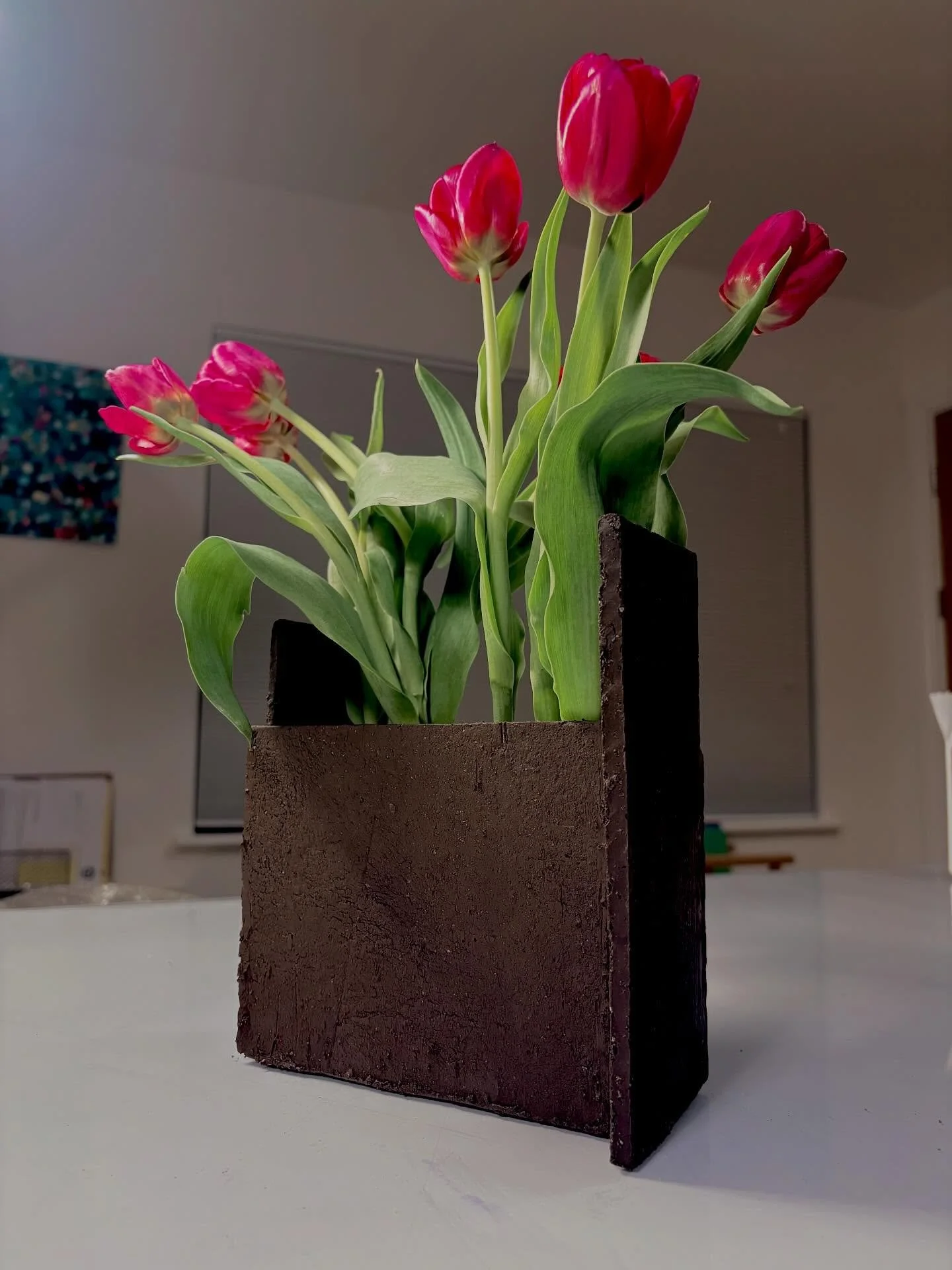 Tulip vase, unfired, actually still leather hard #volcanicblack @potclays #ceramics #ceramicsofinstagram