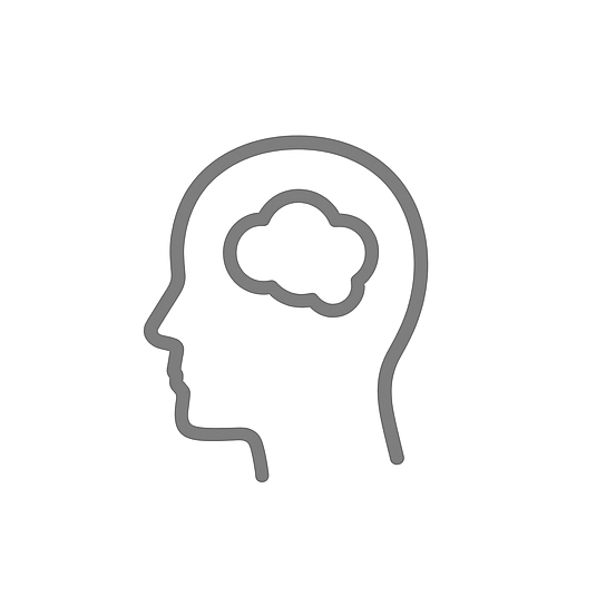 Silhouette eines menschlichen Kopfes mit einer Wolke im Gehirnbereich, symbolisiert Gedanken oder mentaler Zustand.