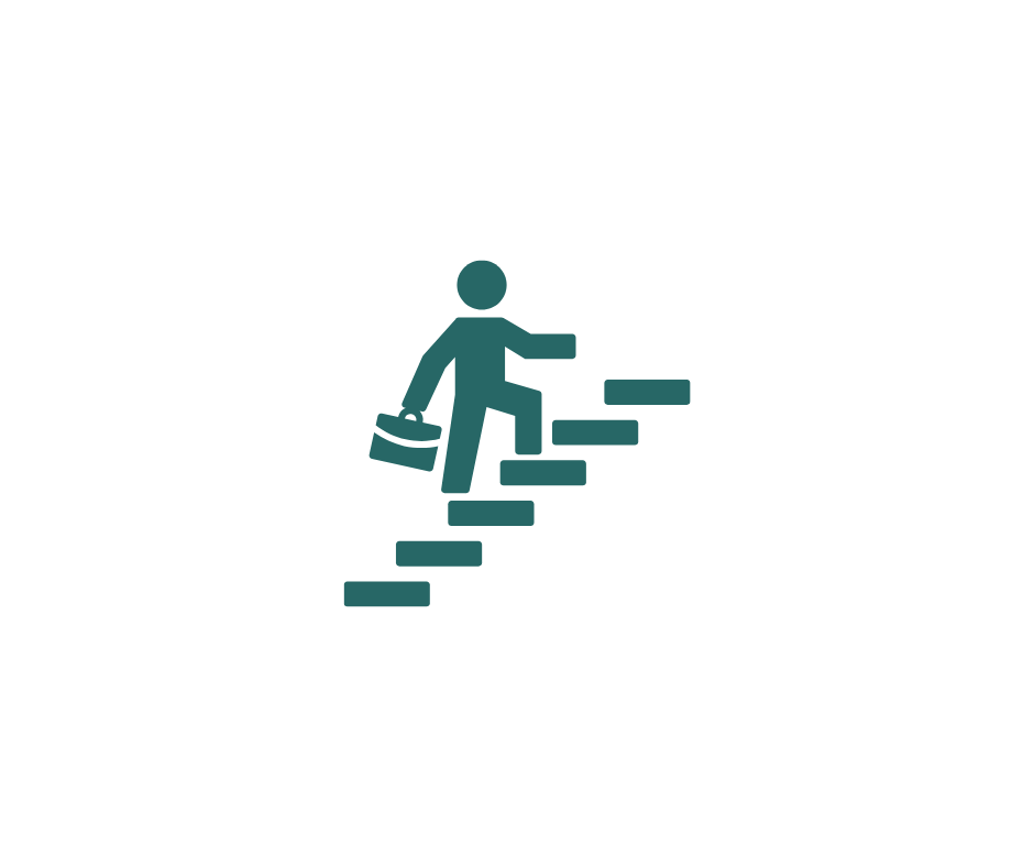 Icon of a person climbing stairs while carrying a briefcase.