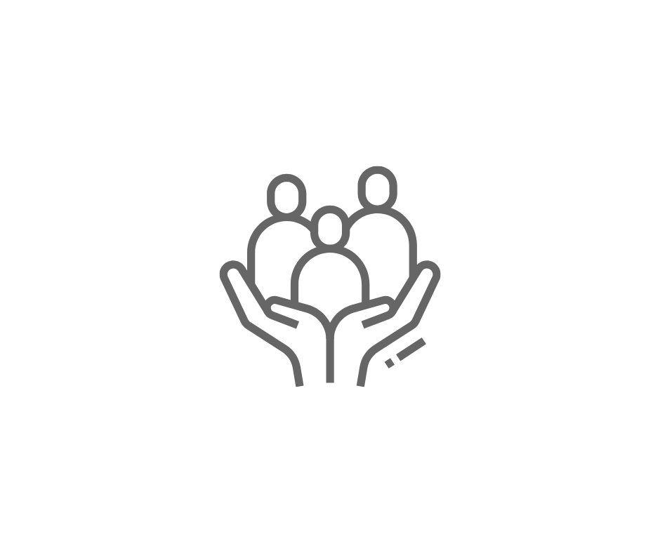 Icon of hands holding three people.