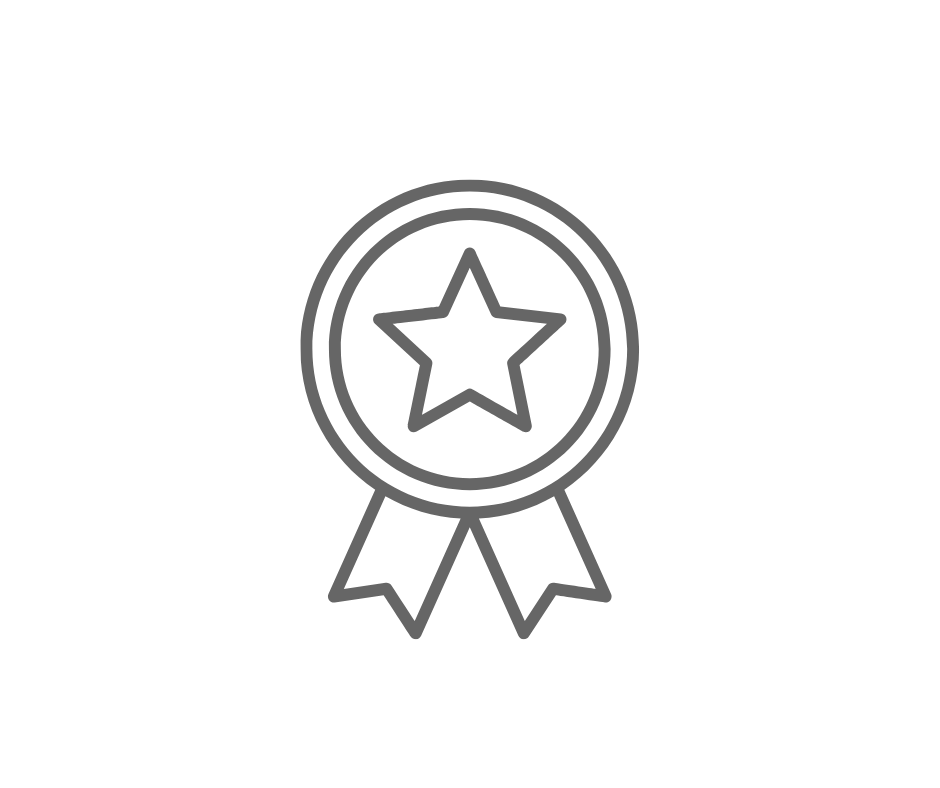 Line drawing of an award ribbon with a star in the center and two ribbons hanging below.