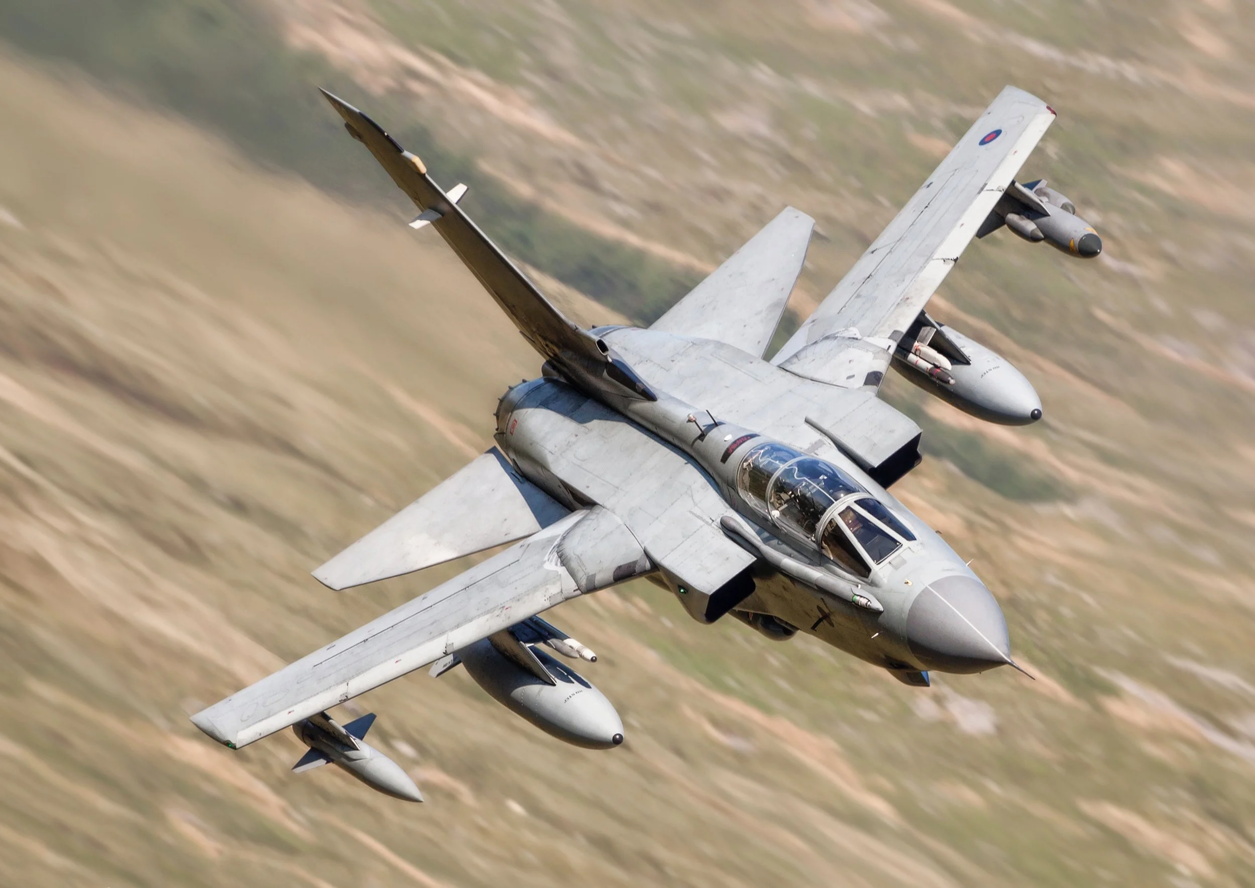 Royal Air Force ( RAF ) Tornado GR4 Fighter Bomber flying low level in the United Kingdom 