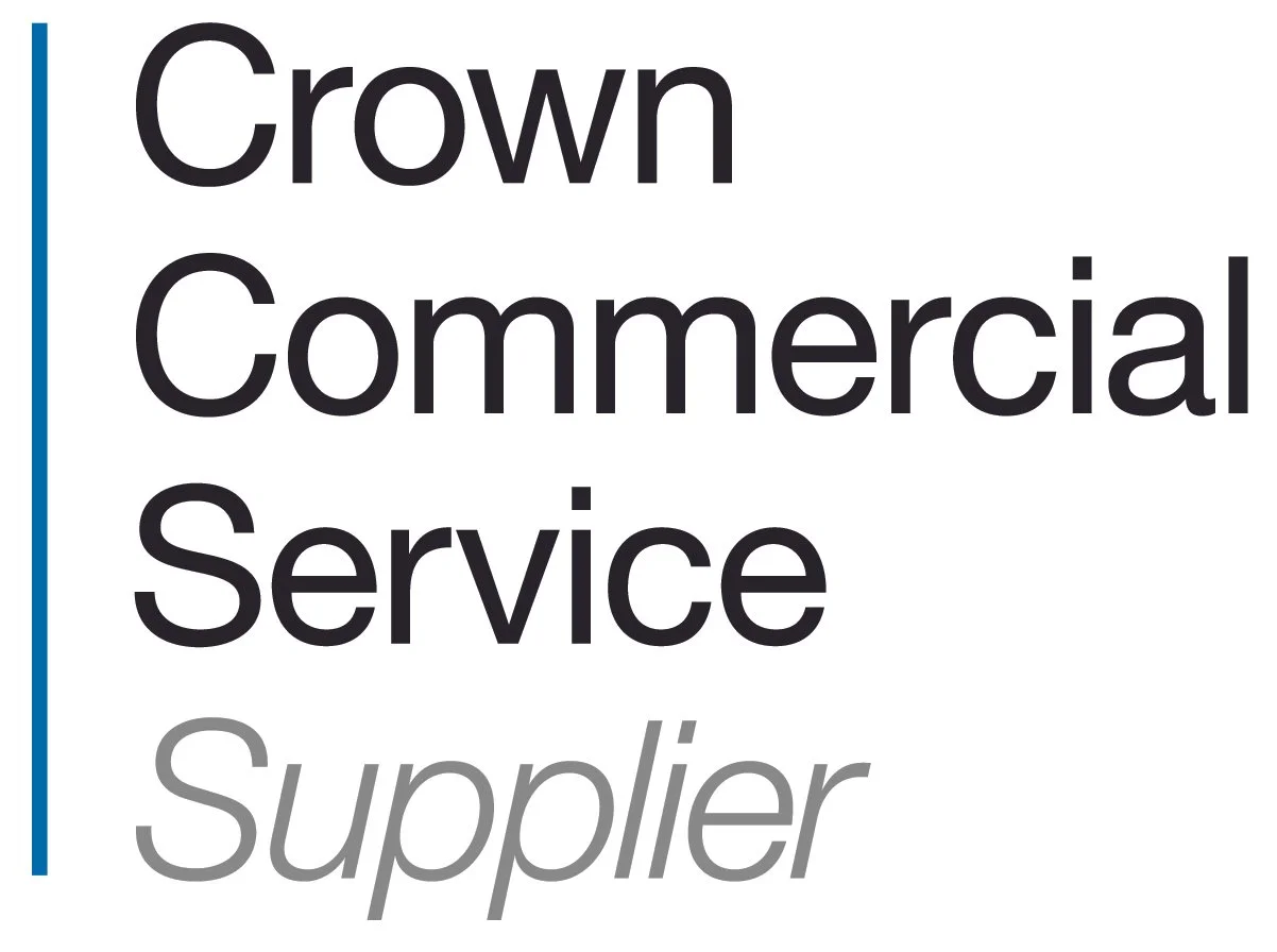Logo of Crown Commercial Service with black and gray text, indicating it is a supplier.