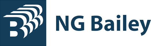 Logo of NG Bailey with stylized graphic element and company name