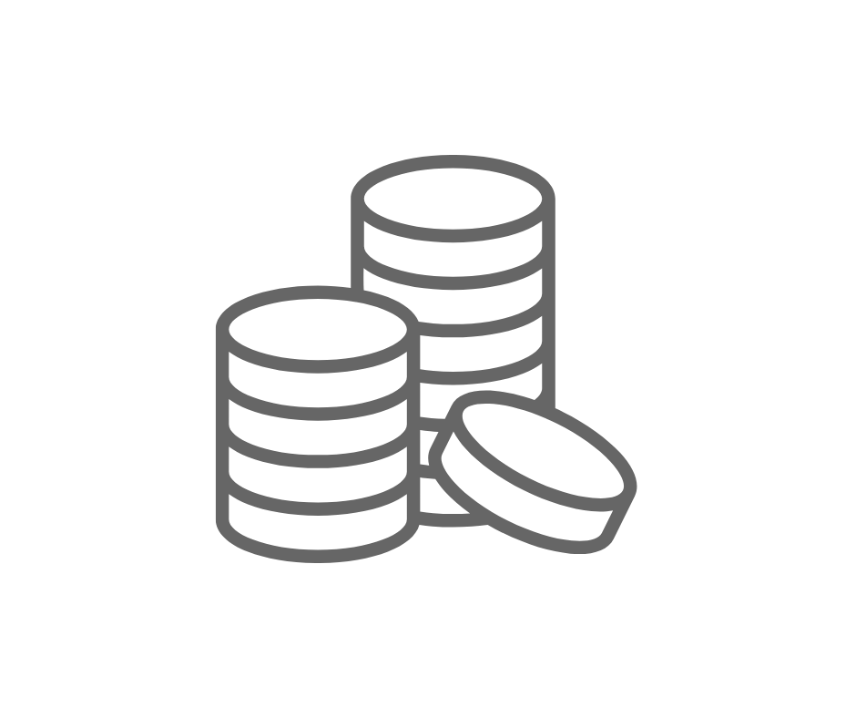 Outline illustration of stacked coins with a single coin leaning against the stack.