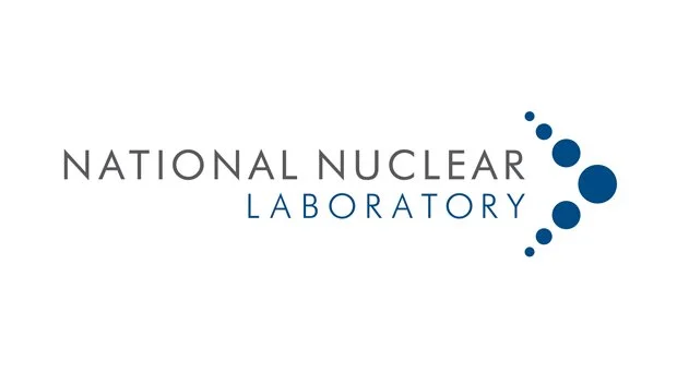 Logo of the National Nuclear Laboratory with stylized circles resembling atomic or nuclear particles.