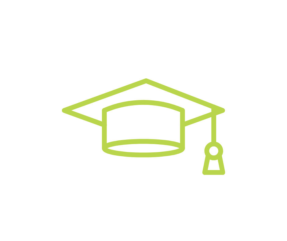 Outline drawing of a graduation cap in light green color on a white background.