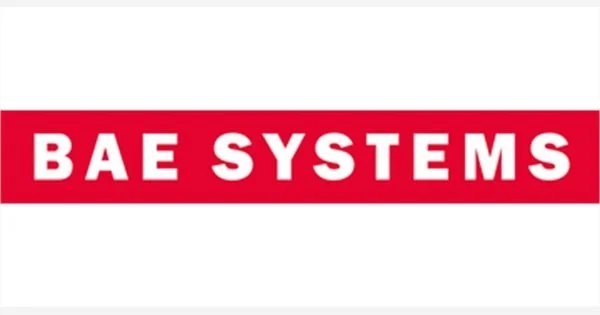 BAE Systems logo with red background and white uppercase text