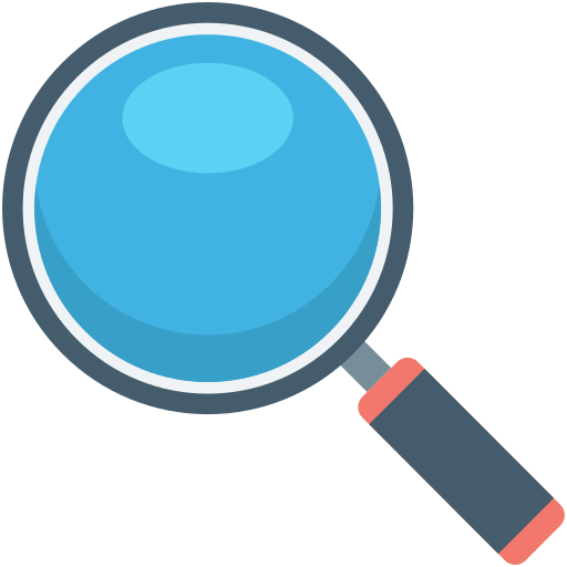 A magnifying glass with a blue lens and a gray handle.