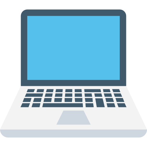 Illustration of a laptop with a blue screen and a gray keyboard.