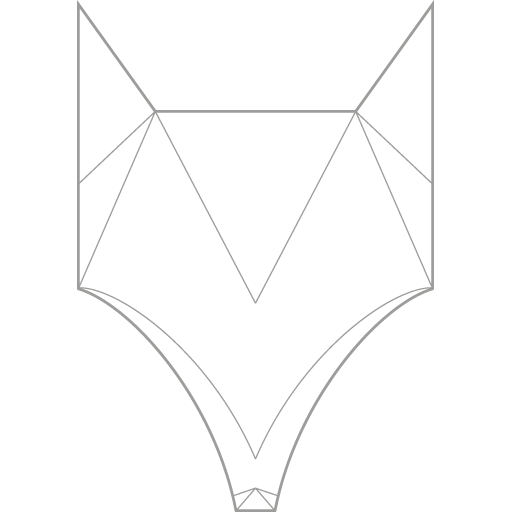A line drawing of a stylized fox head in a minimalist, geometric style.