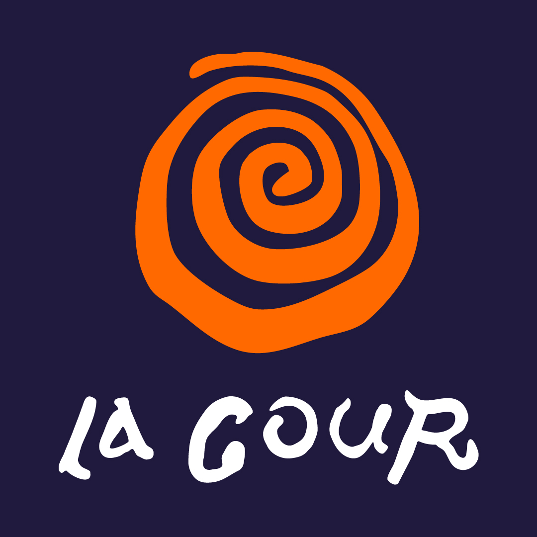 Logo avec un motif en spirale orange sur fond foncé et le texte "la gout" en bas.