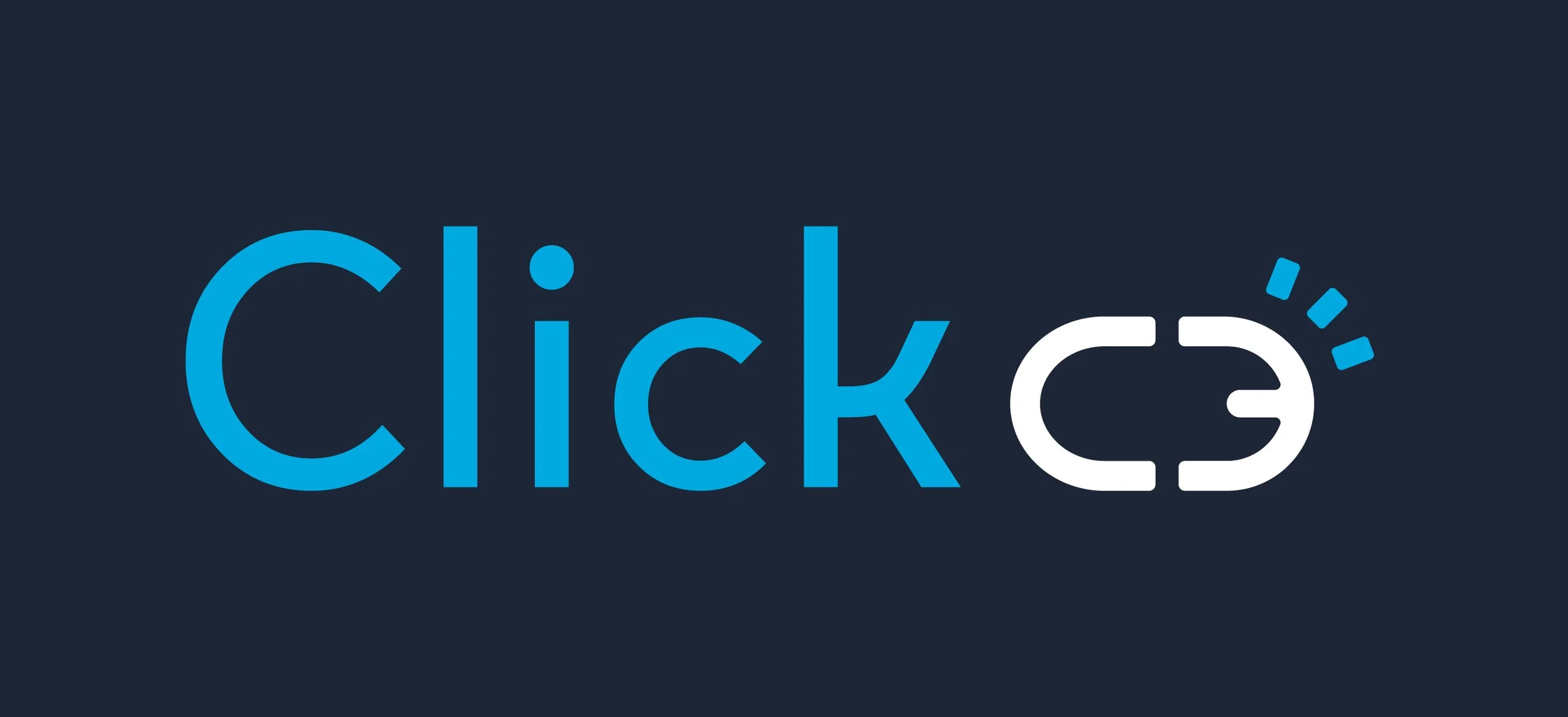 Logo avec le mot 'Click' en bleu et une icône de souris blanche avec des traits bleus représentant des clics, sur fond sombre.
