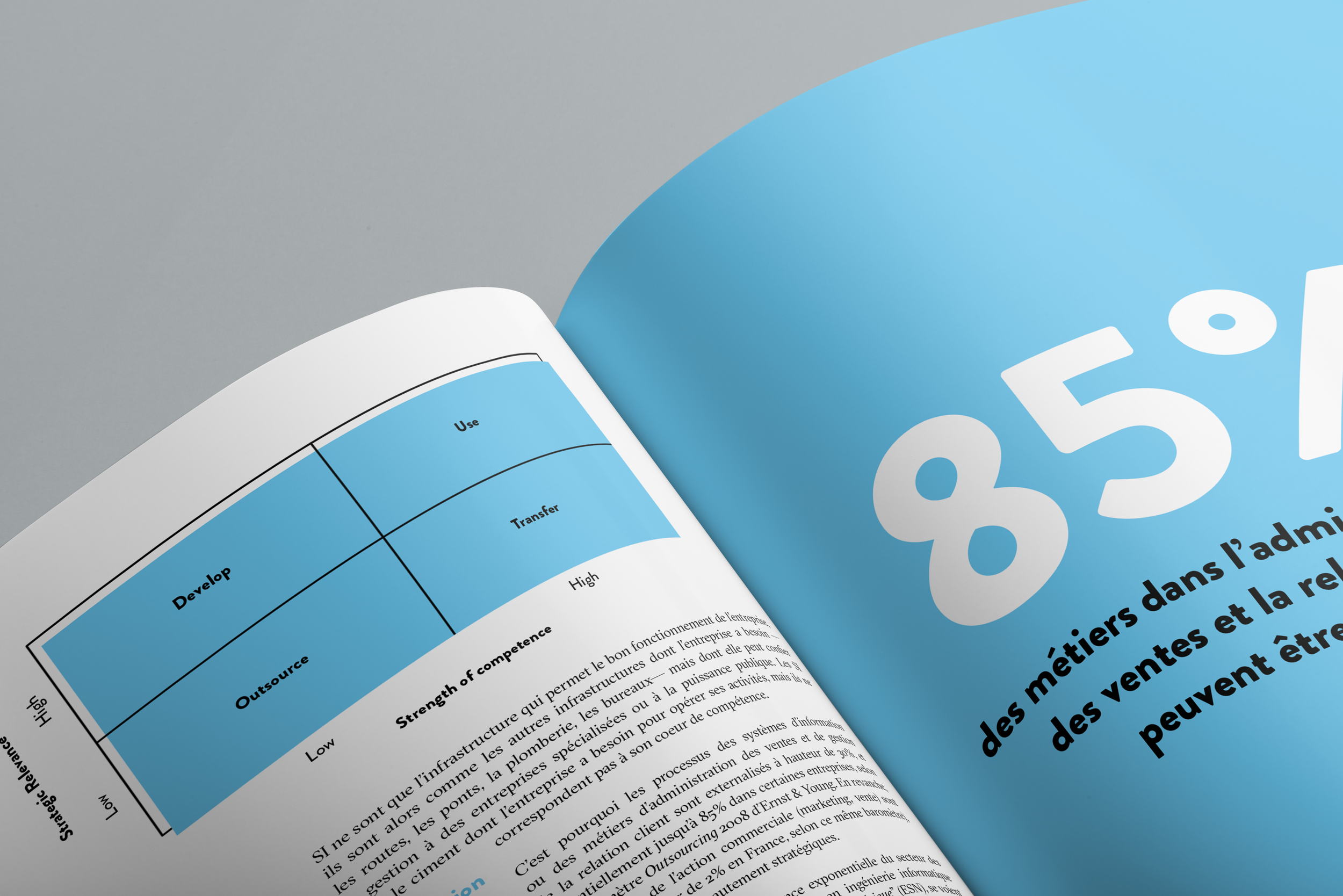 Une page d'un manuel ou rapport avec un graphique en style tableau illustrant des secteurs de compétences, avec des couleurs bleu et blanc, et du texte en français et anglais.