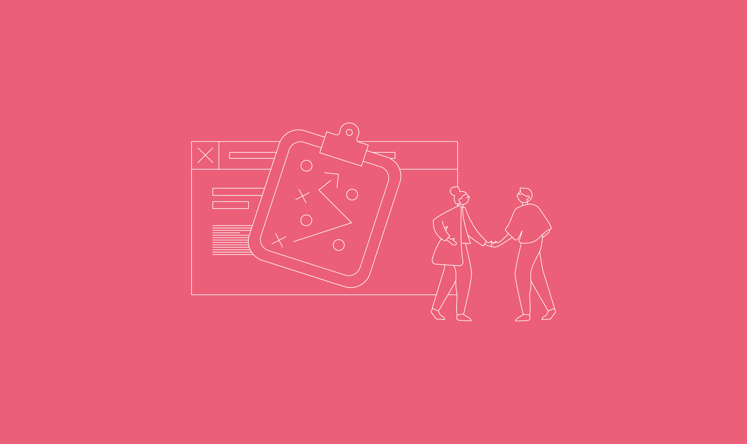 Illustration minimaliste avec deux personnes se tenant la main et une grande icône d'un tableau tactique avec des formes géométriques.