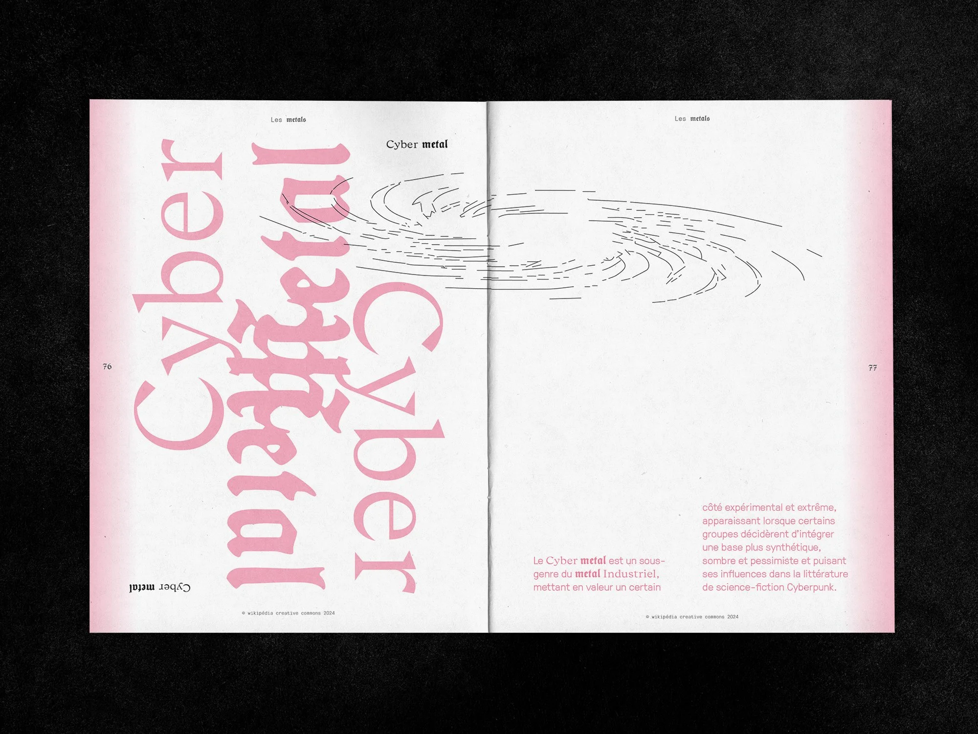 Une page illustrée sur le sujet du métal cyber avec texte en français et design graphique en ligne pour un article ou une publication.