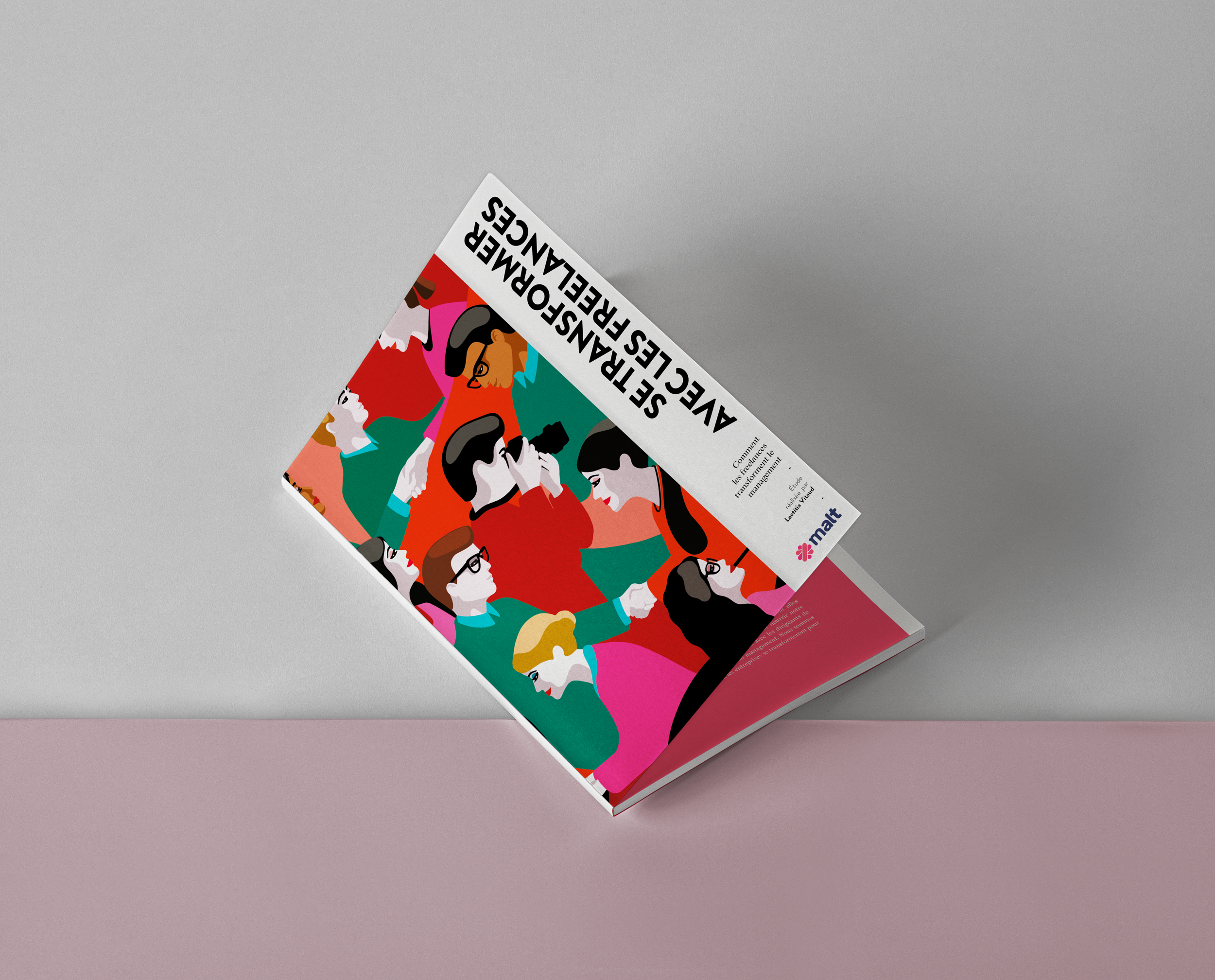 Une brochure colorée illustrée de plusieurs personnes dans des vêtements variés, discutant ou utilisant des appareils électroniques, avec du texte en français à la couverture.